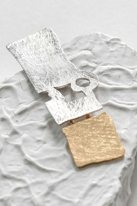 DE'Anma_Gold Plated Hommen Daphne Block Statement Earrings _Online_at_Aza_Fashions