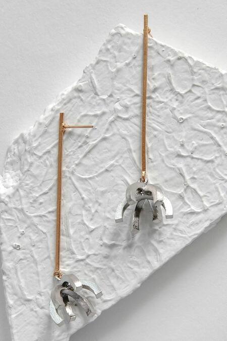 DE'Anma_Gold Plated Eulogy Swerve Wonder Danglers _Online_at_Aza_Fashions