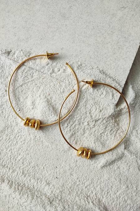 Shop DE'Anma Gold Plated Studs Alen Metallic Embellished Hoops at Aza Fashions Shop_DE'Anma_Gold Plated Studs Alen Metallic Embellished Hoops_at_Aza_Fashions