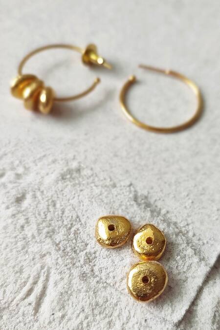 De'anma Gold Plated Alen Metallic Stud Embellished Hoop Earrings