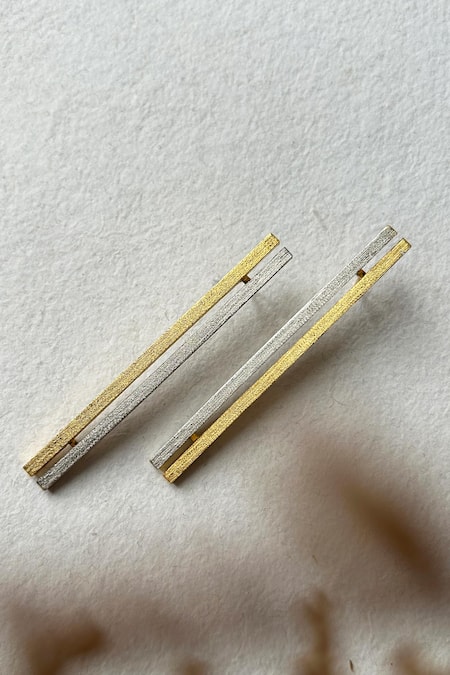 DE'ANMA_Gold Plated Oblique Earrings _Online_at_Aza_Fashions