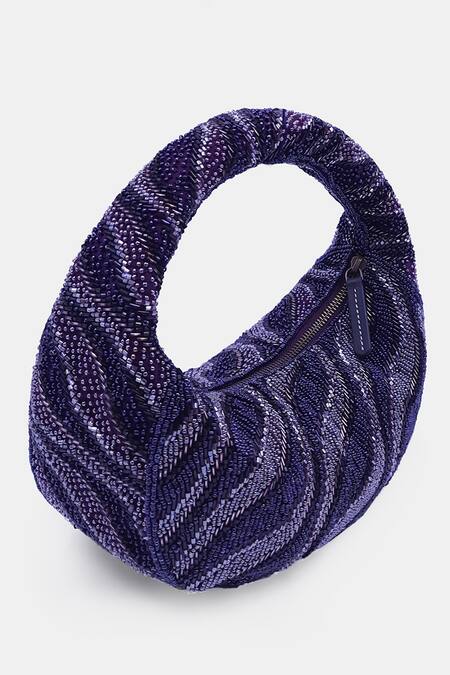 Versuhz Purple Cutdana Helix And Beads Embellished Baguette Bag Online at Aza Fashions Versuhz_Purple Cutdana Helix And Beads Embellished Baguette Bag_Online_at_Aza_Fashions