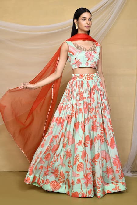 Samyukta Singhania Floral Printed Gathered Lehenga Set 