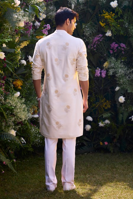 Shop_Shyam Narayan Prasad_White Cotton, Silk Embroidery Patchwork Kurta And Trouser Set _at_Aza_Fashions
