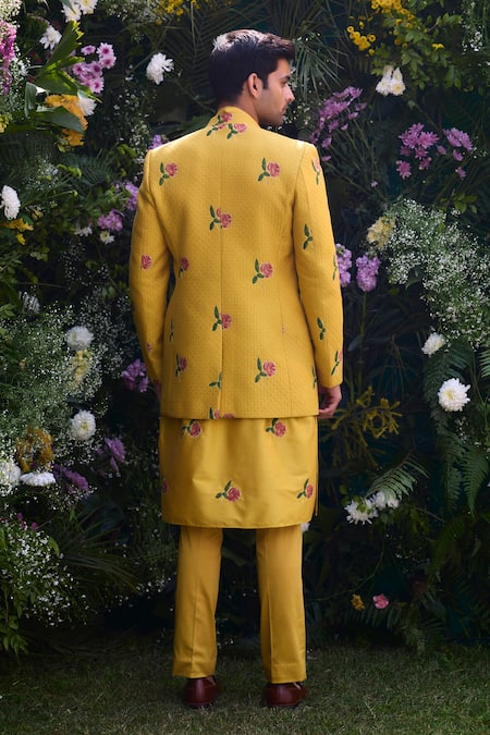 Shyam Narayan Prasad Floral Hand Block Print Jacket Kurta Set 