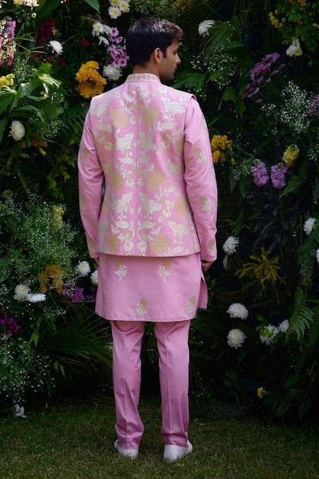 Shyam Narayan Prasad Floral Patchwork Waistcoat Kurta Set 