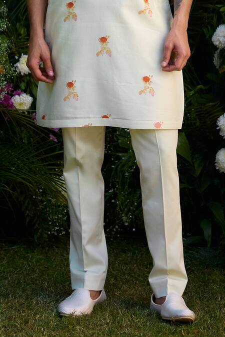 Shyam Narayan Prasad_White Chanderi Floral Pattern Kurta And Trouser Set _Online_at_Aza_Fashions