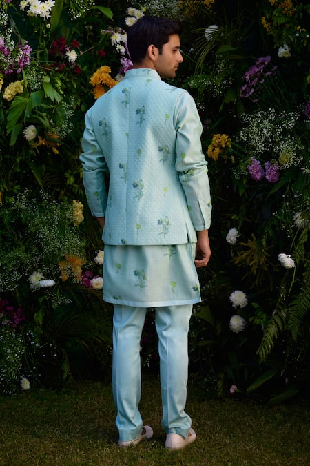 Shyam Narayan Prasad Floral Hand Block Print Waistcoat Kurta Set 