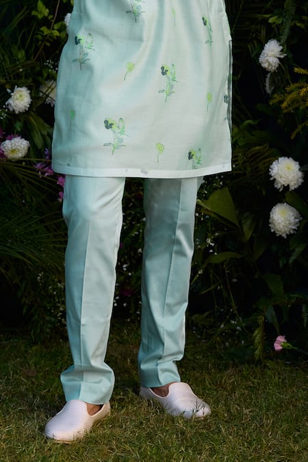 Shyam Narayan Prasad_Blue Chanderi Embroidery Hand Block Pattern Kurta And Trouser Set _Online_at_Aza_Fashions