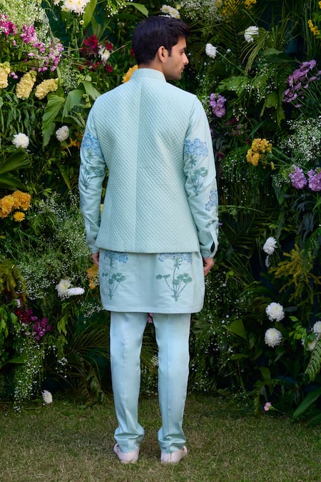 Shyam Narayan Prasad Floral Block Pattern Waistcoat Kurta Set 
