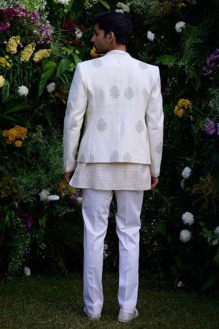 Shyam Narayan Prasad Zari Embroidered Jacket Kurta Set 