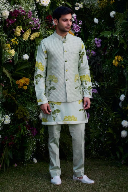 Shyam Narayan Prasad Hand Block Print Waistcoat Kurta Set 