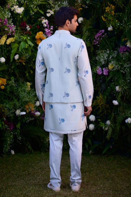 Shyam Narayan Prasad Hand Block Print Waistcoat Kurta Set 