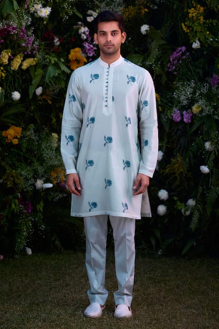 Shyam Narayan Prasad Floral Hand Block Print Kurta & Trouser Set 