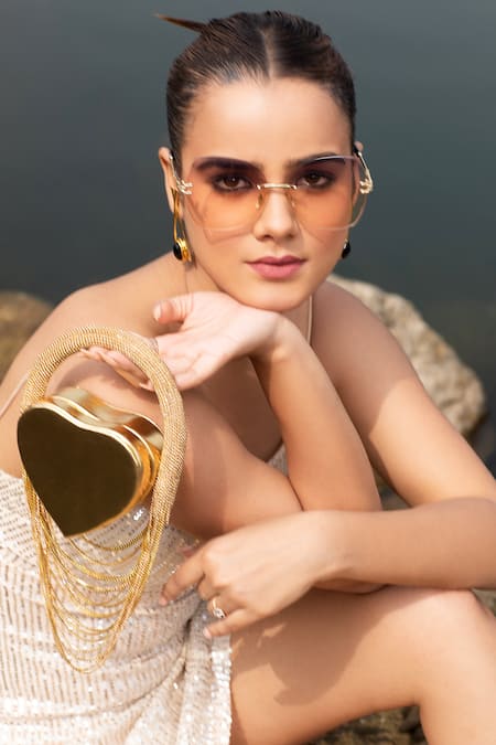 Modarta Gold Crystals Heart Shaped Clutch Online at Aza Fashions Modarta_Gold Crystals Heart Shaped Clutch _Online_at_Aza_Fashions