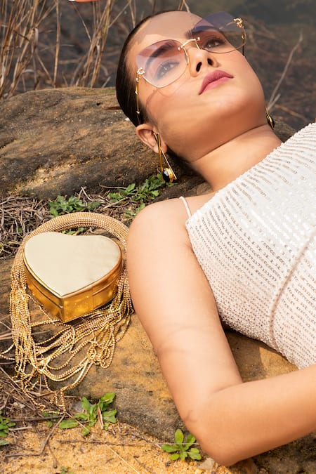 Modarta Gold Crystals Heart Shaped Clutch at Aza Fashions Modarta_Gold Crystals Heart Shaped Clutch _at_Aza_Fashions