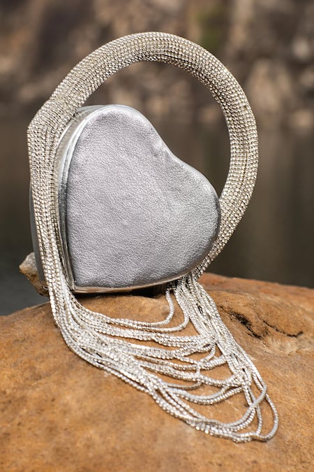 Modarta_Silver Crystals Heart Shaped Embellished Clutch _Online_at_Aza_Fashions