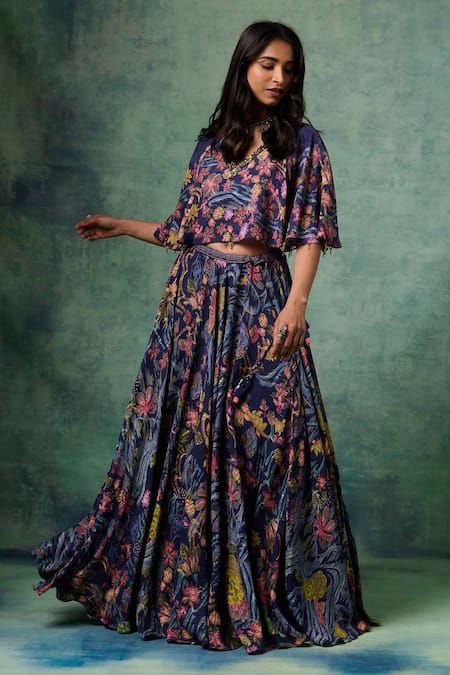 Saundh Aria Botanical Print Lehenga & Cape Blouse Set 