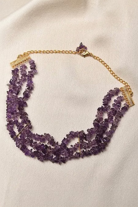 Shop Kastiya Jewels Purple Natural Amethyst Gemstone Choker at Aza Fashions Shop_Kastiya Jewels_Purple Natural Amethyst Gemstone Choker_at_Aza_Fashions