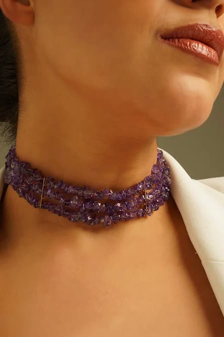 Kastiya Jewels Purple Natural Amethyst Gemstone Choker Online at Aza Fashions Kastiya Jewels_Purple Natural Amethyst Gemstone Choker_Online_at_Aza_Fashions
