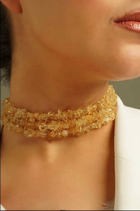 Kastiya Jewels_Yellow Citrine Semi Precious Gemstone Choker_Online_at_Aza_Fashions