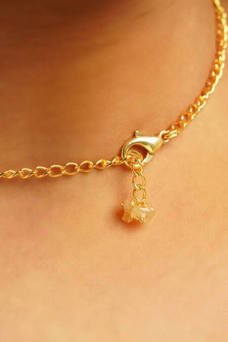 Shop_Kastiya Jewels_Yellow Citrine Semi Precious Gemstone Choker_Online_at_Aza_Fashions