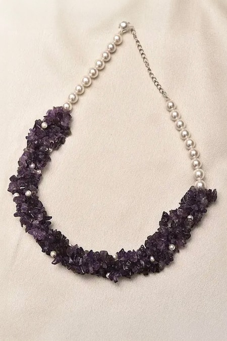 Shop_Kastiya Jewels_Purple Natural Amethyst Twisted Choker_at_Aza_Fashions