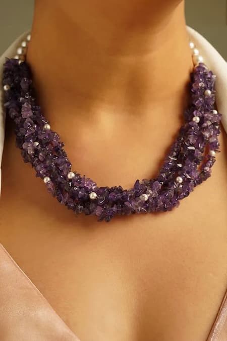 Kastiya Jewels_Purple Natural Amethyst Twisted Choker_Online_at_Aza_Fashions