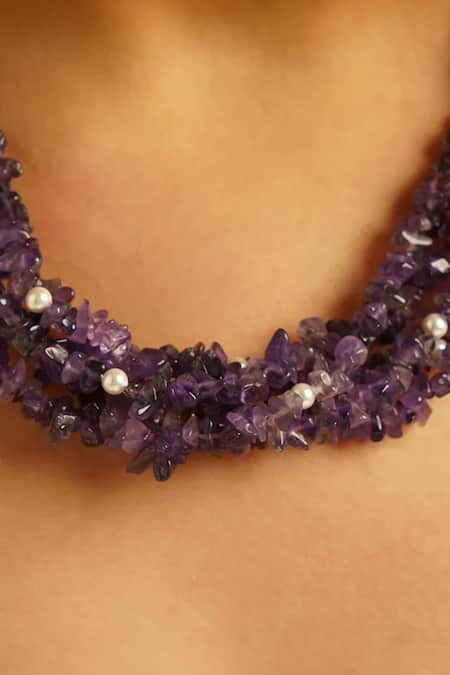 Buy_Kastiya Jewels_Purple Natural Amethyst Twisted Choker_Online_at_Aza_Fashions