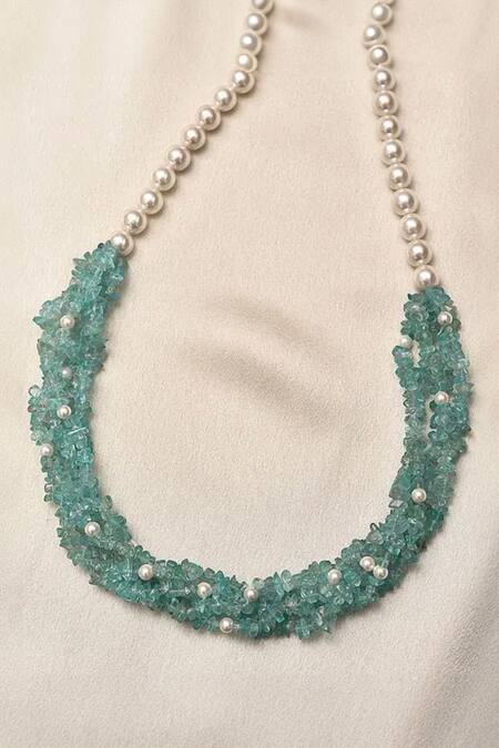 Shop Kastiya Jewels Blue Natural Apatite Twisted Choker at Aza Fashions Shop_Kastiya Jewels_Blue Natural Apatite Twisted Choker_at_Aza_Fashions