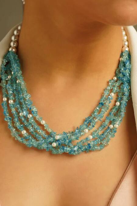 Kastiya Jewels Blue Natural Apatite Twisted Choker Online at Aza Fashions Kastiya Jewels_Blue Natural Apatite Twisted Choker_Online_at_Aza_Fashions