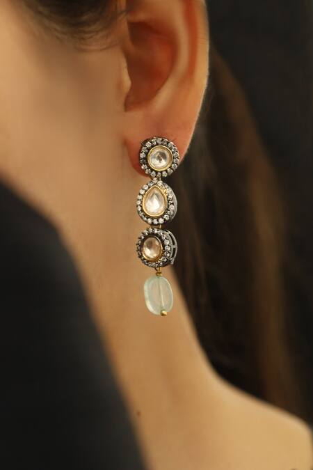 Do Taara_Silver Plated Crystals, Diamonds Victorian Polki Embellished Earrings _Online_at_Aza_Fashions