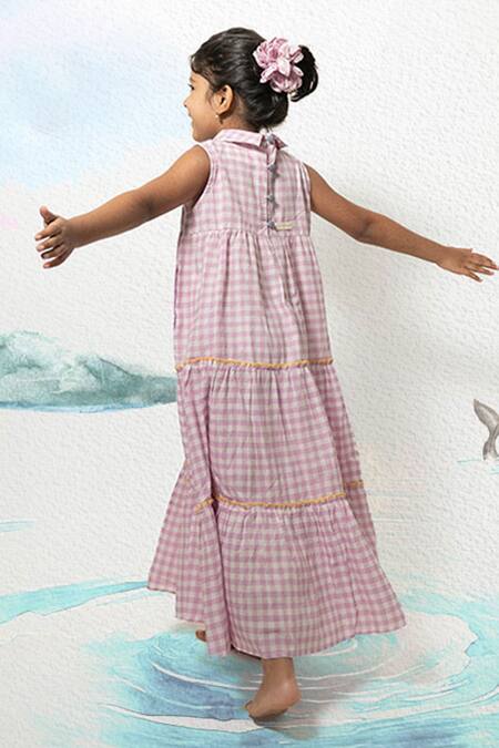 Shop Love The World Today Purple Handloom Cotton Handwoven Chequered Dress at Aza Fashions Shop_Love The World Today_Purple Handloom Cotton Handwoven Chequered Dress_at_Aza_Fashions
