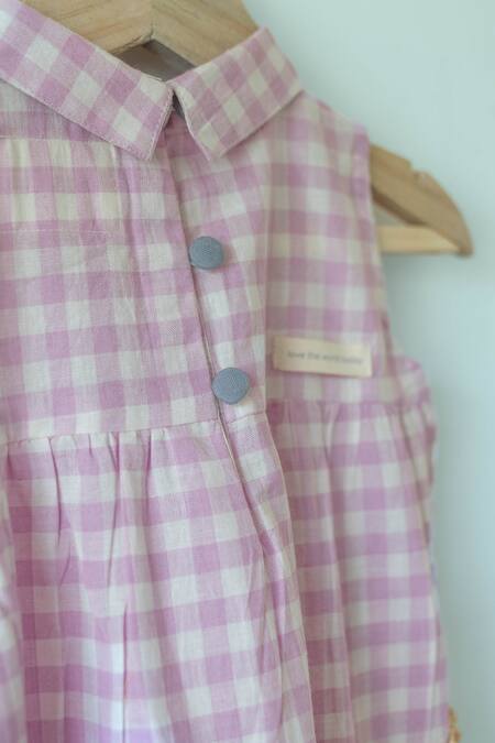 Love The World Today Purple Handloom Cotton Handwoven Chequered Dress Online at Aza Fashions Love The World Today_Purple Handloom Cotton Handwoven Chequered Dress_Online_at_Aza_Fashions