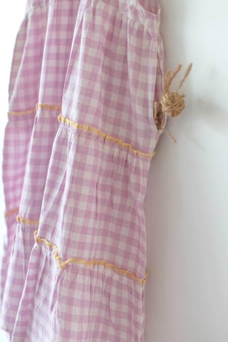 Love The World Today Purple Handloom Cotton Handwoven Chequered Dress at Aza Fashions Love The World Today_Purple Handloom Cotton Handwoven Chequered Dress_at_Aza_Fashions