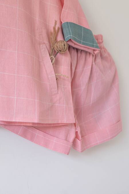 Love The World Today Pink Handloom Cotton Shared Secrets Shirt With Shorts Online at Aza Fashions Love The World Today_Pink Handloom Cotton Shared Secrets Shirt With Shorts _Online_at_Aza_Fashions