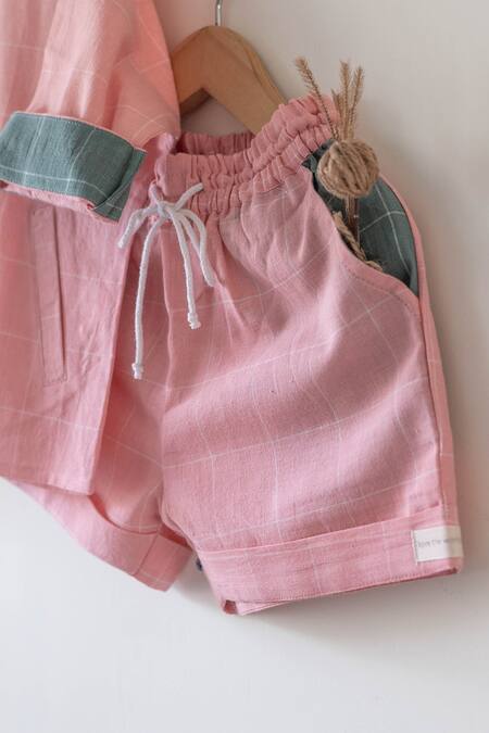 Shop Love The World Today Pink Handloom Cotton Shared Secrets Shirt With Shorts Online at Aza Fashions Shop_Love The World Today_Pink Handloom Cotton Shared Secrets Shirt With Shorts _Online_at_Aza_Fashions