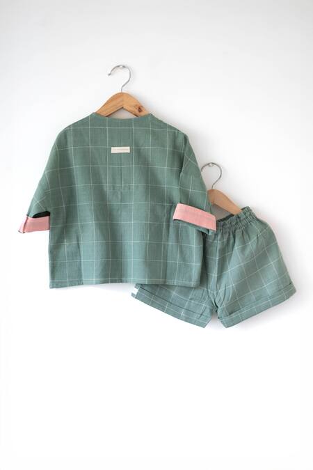 Love The World Today_Blue Handloom Cotton Shared Secrets Kimono Shirt With Shorts_Online_at_Aza_Fashions