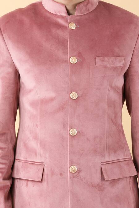 Shop_Manish Nagdeo_Pink Velvet, Lycra, Cotton Bandhgala With Trouser _Online_at_Aza_Fashions