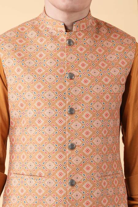 Buy Manish Nagdeo Yellow Cotton, Silk, Rayon Digital Mandala Print Bundi Kurta Set Buy_Manish Nagdeo_Yellow Cotton, Silk, Rayon Digital Mandala Print Bundi Kurta Set