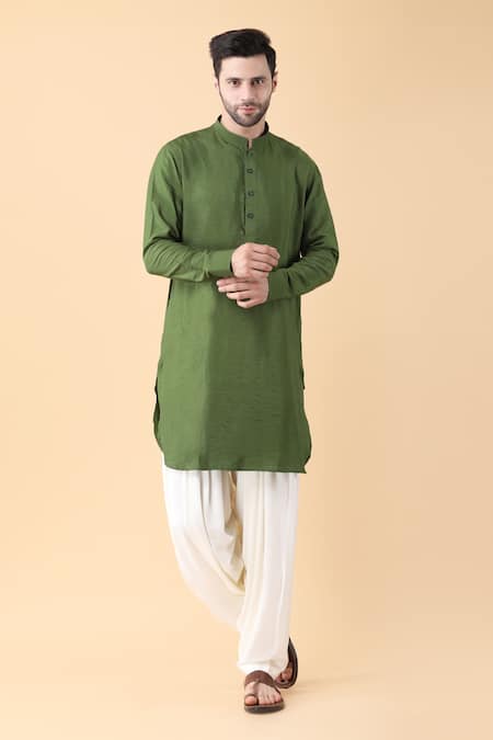 Manish Nagdeo_Green Cotton, Silk Digital Prism Fleur Print Bundi Kurta Set_Online_at_Aza_Fashions