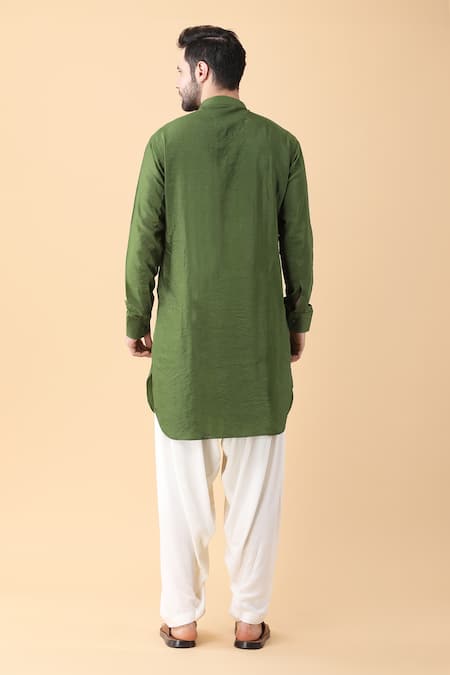 Buy_Manish Nagdeo_Green Cotton, Silk Digital Prism Fleur Print Bundi Kurta Set_Online_at_Aza_Fashions