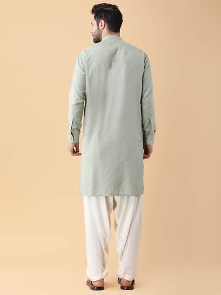 Buy_Manish Nagdeo_Green , Silk, Satin, Rayon Spring Fleur Bundi Kurta Set _Online_at_Aza_Fashions