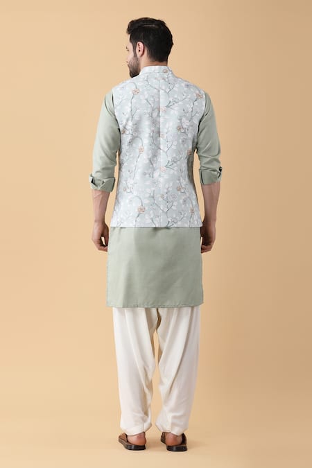 Manish Nagdeo Spring Fleur Print Bundi Kurta Set 
