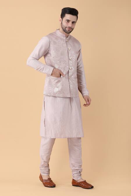 Manish Nagdeo Pink Cotton, Silk Sequins Bloom Embroidered Bundi Set Online at Aza Fashions Manish Nagdeo_Pink Cotton, Silk Sequins Bloom Embroidered Bundi Set _Online_at_Aza_Fashions