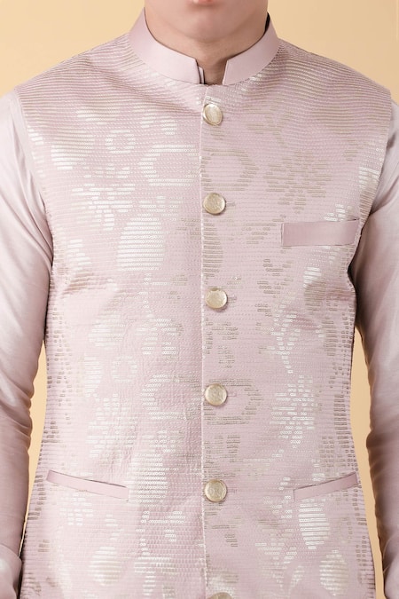 Buy_Manish Nagdeo_Pink Cotton, Silk Sequins Bloom Embroidered Bundi Set _Online_at_Aza_Fashions