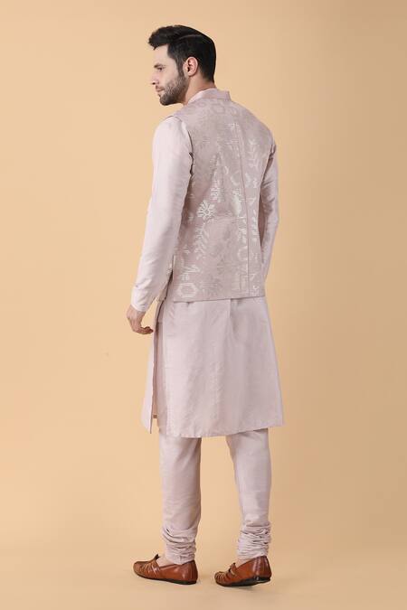 Shop Manish Nagdeo Pink Cotton, Silk Sequins Bloom Embroidered Bundi Set at Aza Fashions Shop_Manish Nagdeo_Pink Cotton, Silk Sequins Bloom Embroidered Bundi Set _at_Aza_Fashions