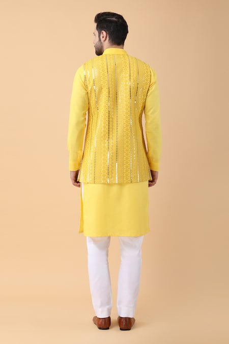 Manish Nagdeo Sequin Embroidered Yellow Bundi Kurta Set 