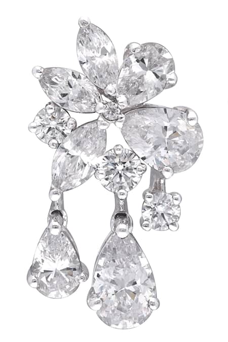 DIOSA PARIS JEWELLERY_White Crystals, Diamonds Swarovski Zirconia Floral Earrings _Online_at_Aza_Fashions