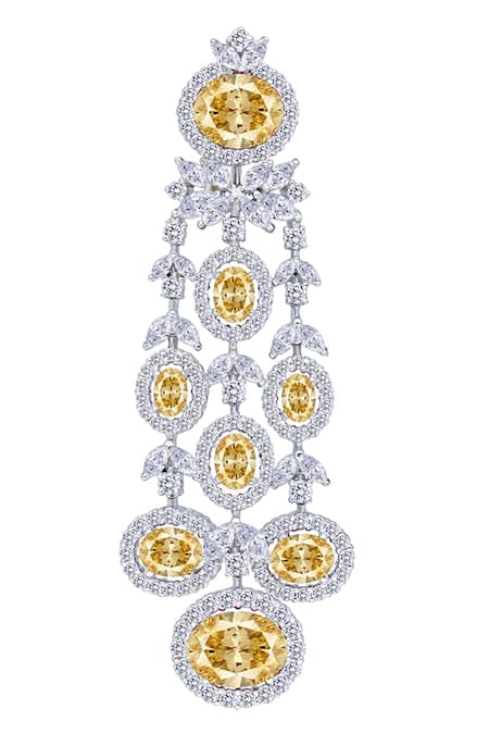 DIOSA PARIS JEWELLERY_Yellow Stones Oval Embellished Earrings _Online_at_Aza_Fashions